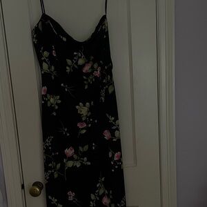 Black Floral Slip Dress with Green Lining